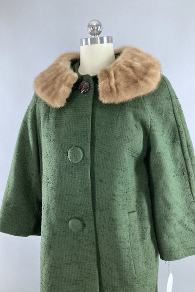 Vintage 60s Olive Green Ladies Coat-ThisBlueBird