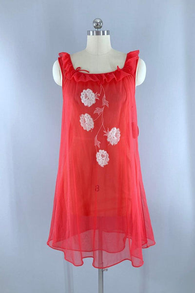 Vintage 60s Red Chiffon Nightgown-ThisBlueBird