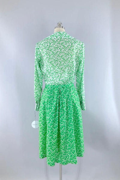 Vintage 70s Green Tulips Day Dress-ThisBlueBird
