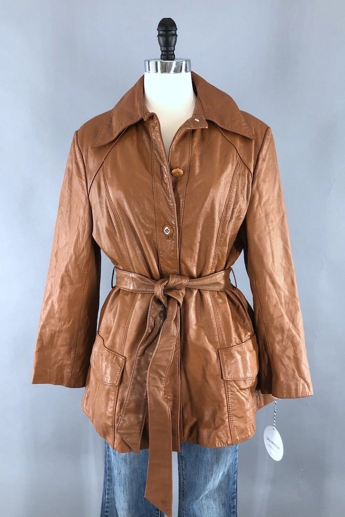 Vintage 70s Leather Jacket with Sherpa Lining-ThisBlueBird - Modern Vintage