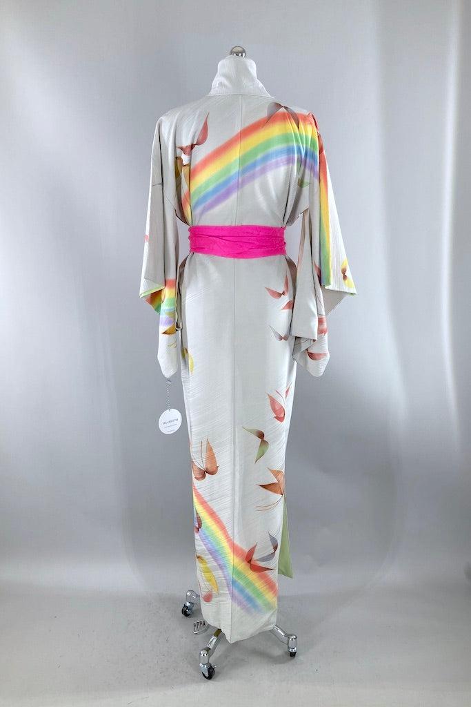 Vintage 70s Rainbow Butterflies Silk Kimono-ThisBlueBird