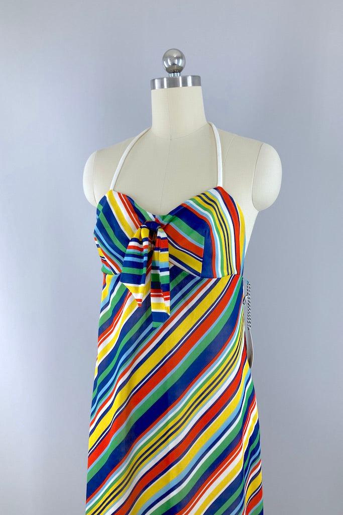 Vintage 70s Rainbow Halter Dress-ThisBlueBird