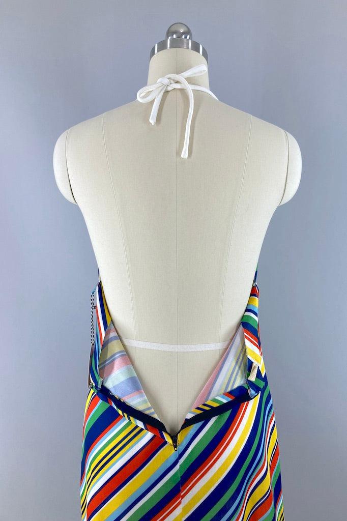 Vintage 70s Rainbow Halter Dress