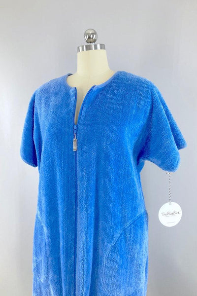 Vintage 80s Blue Chenille Robe-ThisBlueBird