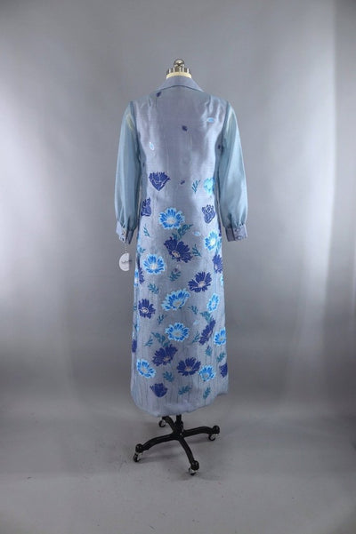 Vintage 1960s Alfred Shaheen Blue Floral Print Maxi Dress - ThisBlueBird