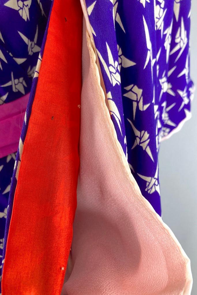 Vintage Antique Purple Cranes Silk Kimono Robe-ThisBlueBird