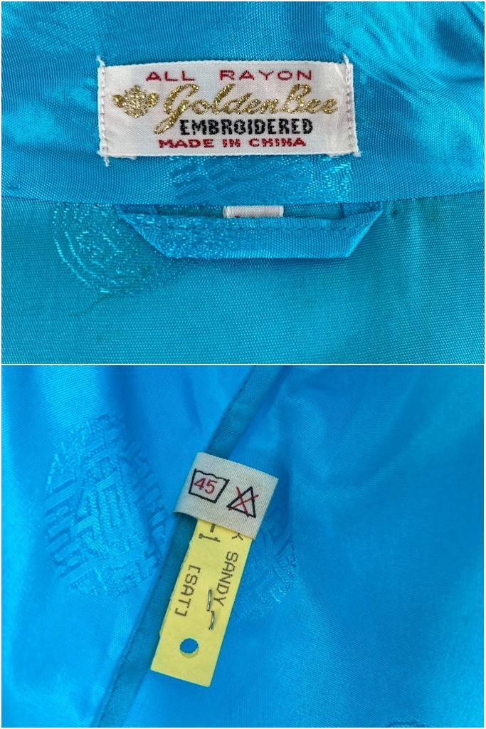 Vintage Aqua Blue Embroidered Peacock Robe-ThisBlueBird