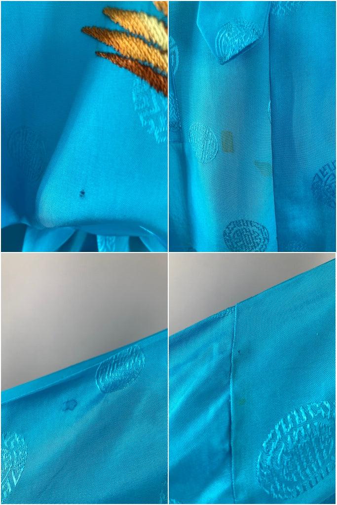 Vintage Aqua Blue Embroidered Peacock Robe-ThisBlueBird