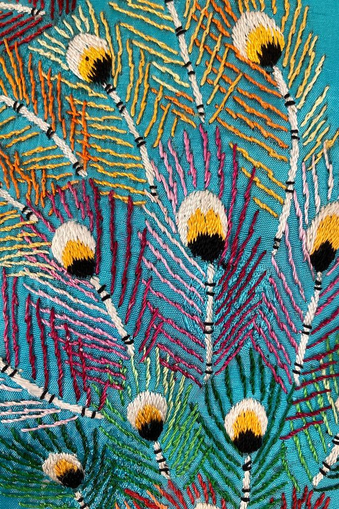 Vintage Aqua Blue Embroidered Peacock Robe-ThisBlueBird