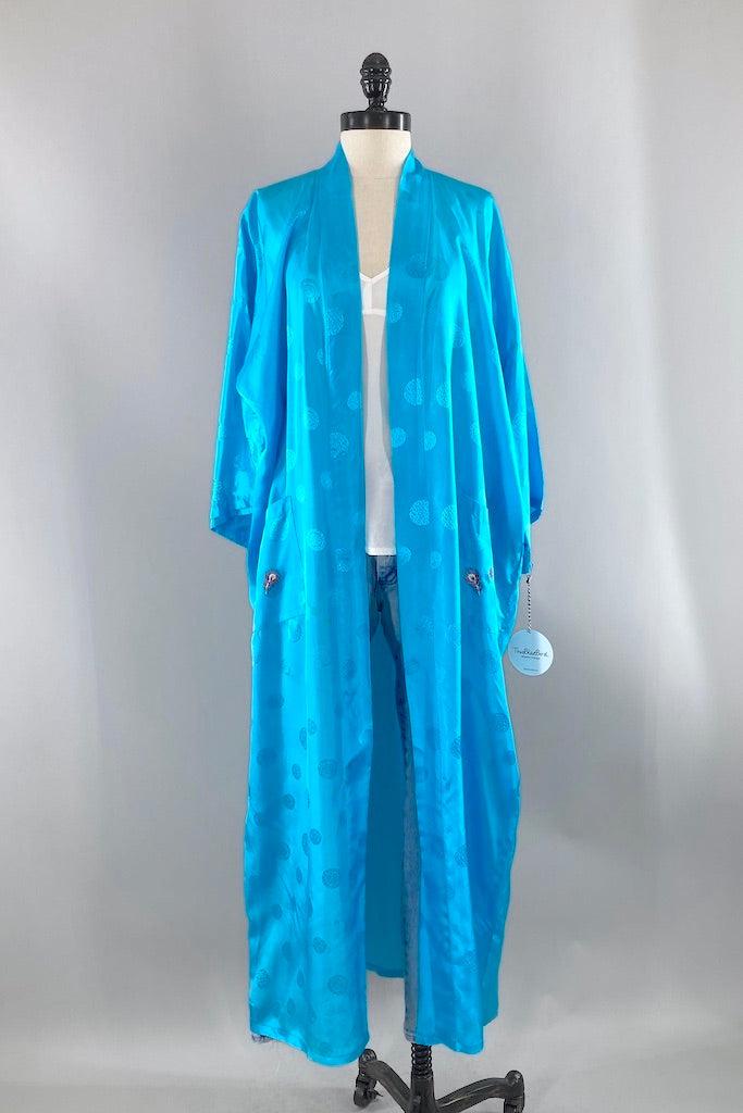 Vintage Aqua Blue Embroidered Peacock Robe-ThisBlueBird