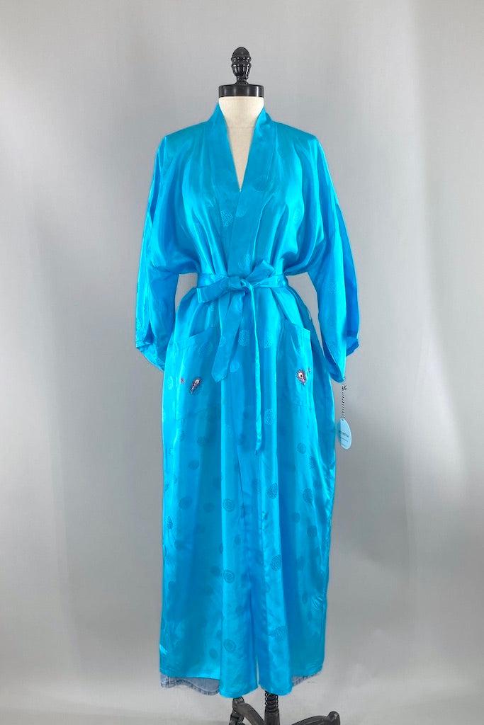 Vintage Aqua Blue Embroidered Peacock Robe-ThisBlueBird