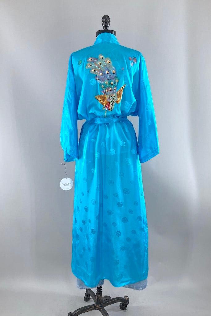 Vintage Aqua Blue Embroidered Peacock Robe-ThisBlueBird