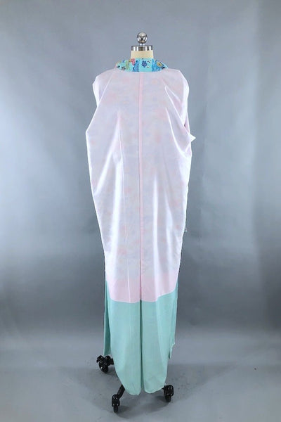 Vintage Aqua Blue Floral Kimono Robe-ThisBlueBird - Modern Vintage
