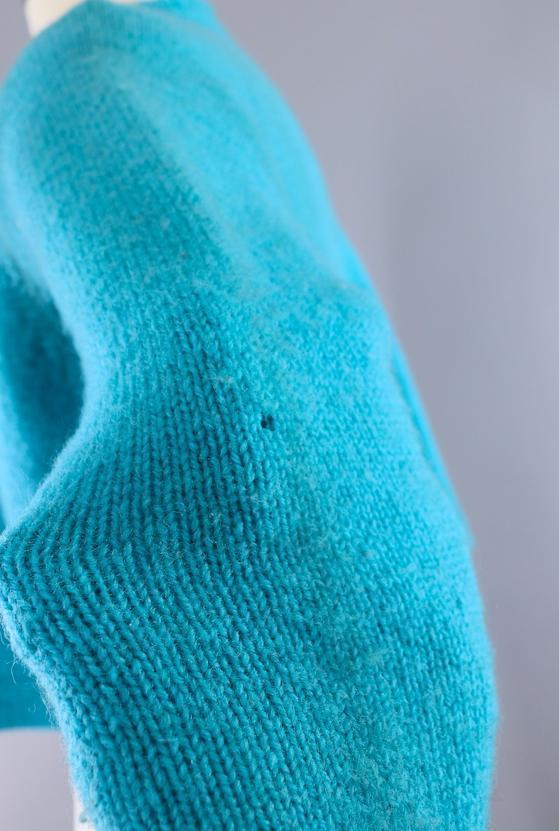 Vintage 1950s Aqua Blue Wool Cropped Cardigan Sweater - ThisBlueBird