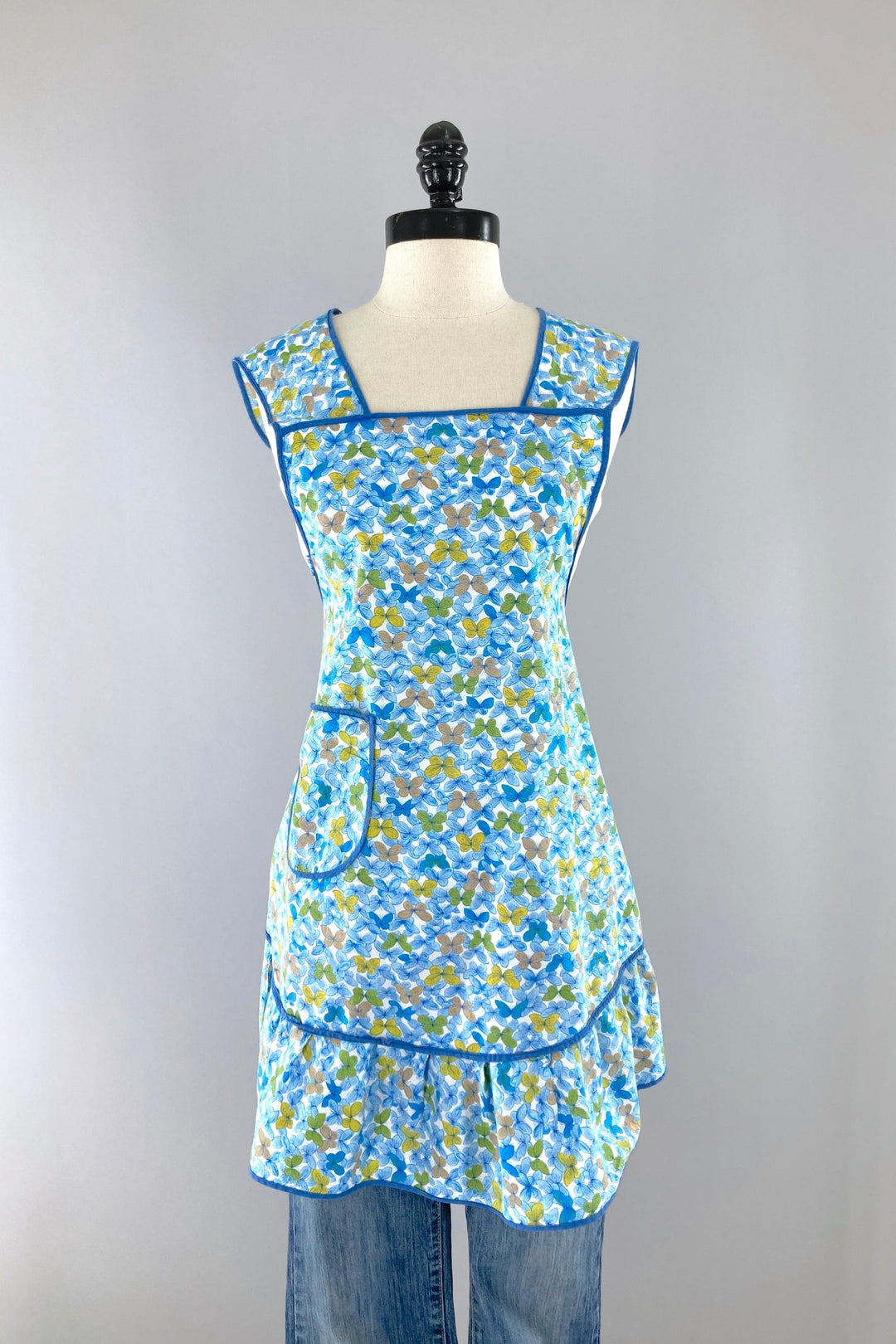 Vintage Aqua Butterflies 1960s Full Apron-ThisBlueBird