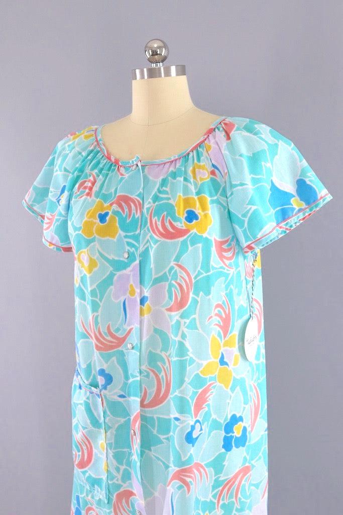Vintage Aqua Floral House Dress-ThisBlueBird