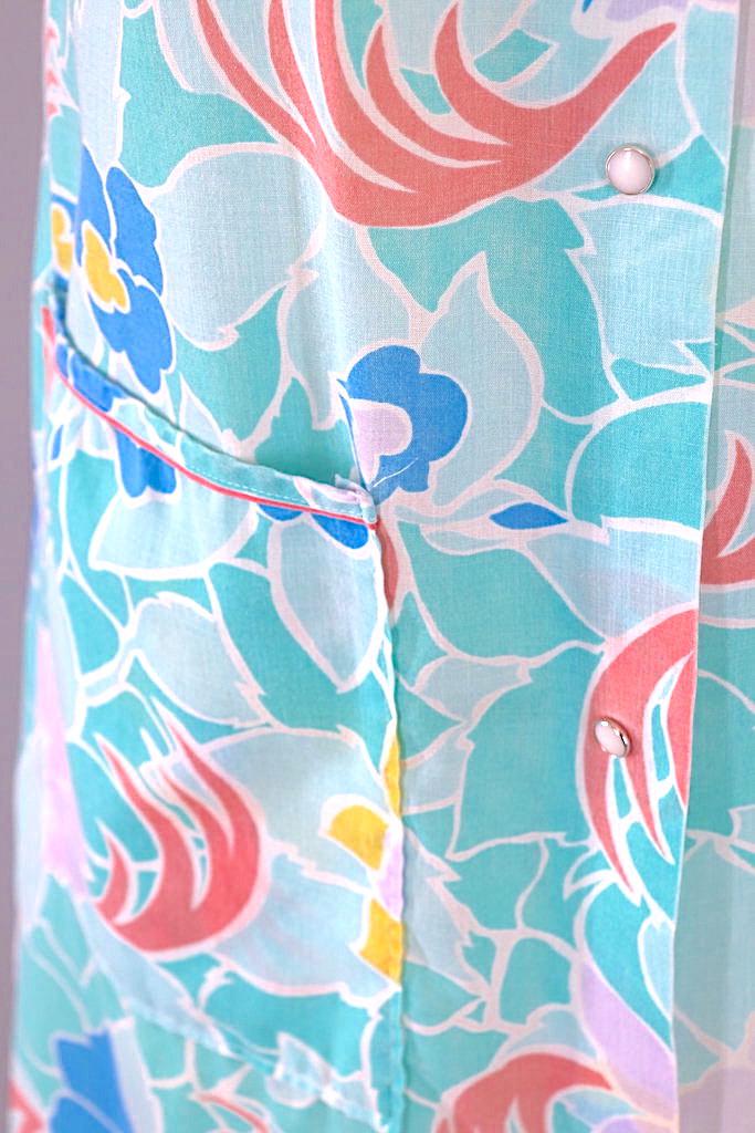 Vintage Aqua Floral House Dress-ThisBlueBird