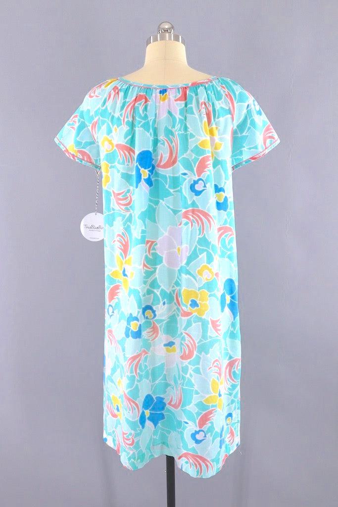 Vintage Aqua Floral House Dress-ThisBlueBird