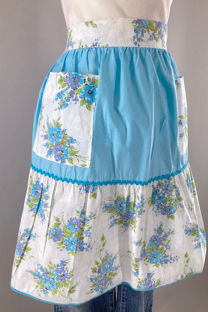 Vintage Aqua Floral Print Half Apron-ThisBlueBird