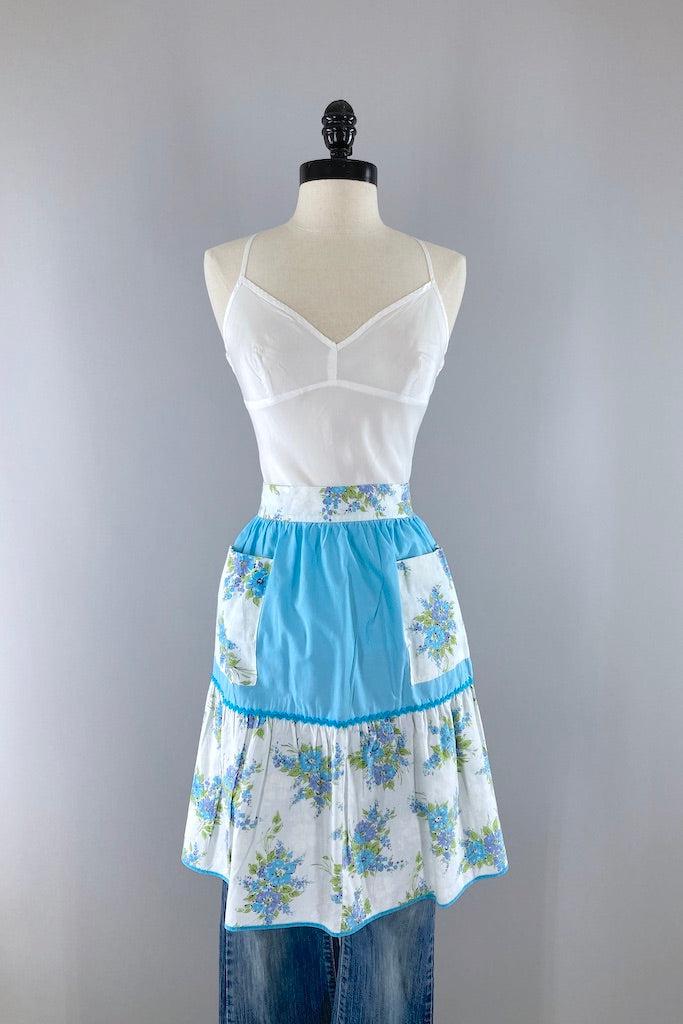 Vintage Aqua Floral Print Half Apron-ThisBlueBird