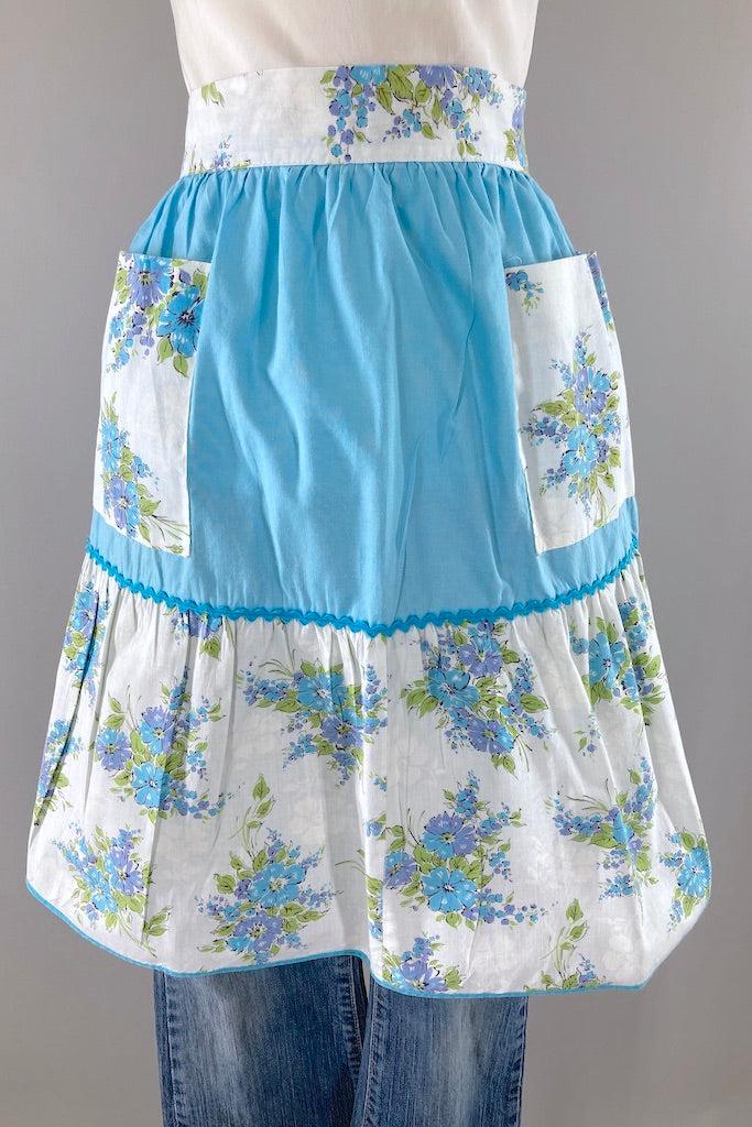 Vintage Aqua Floral Print Half Apron-ThisBlueBird