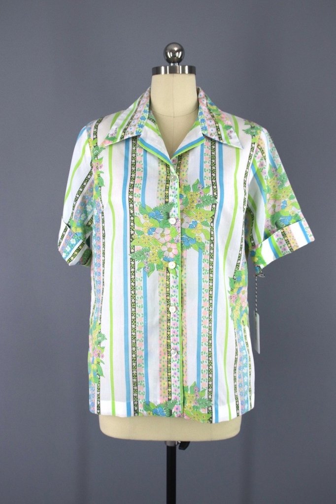 Vintage 1960s Lori Lynn Floral Print Shirt - ThisBlueBird
