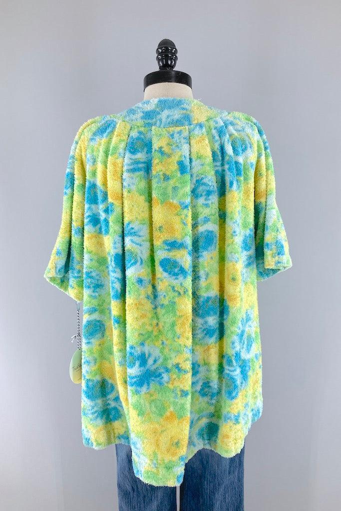 Vintage Aqua Floral Terrycloth Top-ThisBlueBird