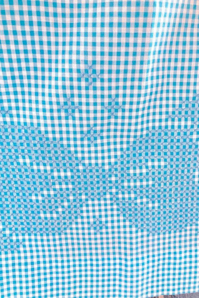 Vintage Aqua Gingham Cross-stitch Bow Half Apron-ThisBlueBird