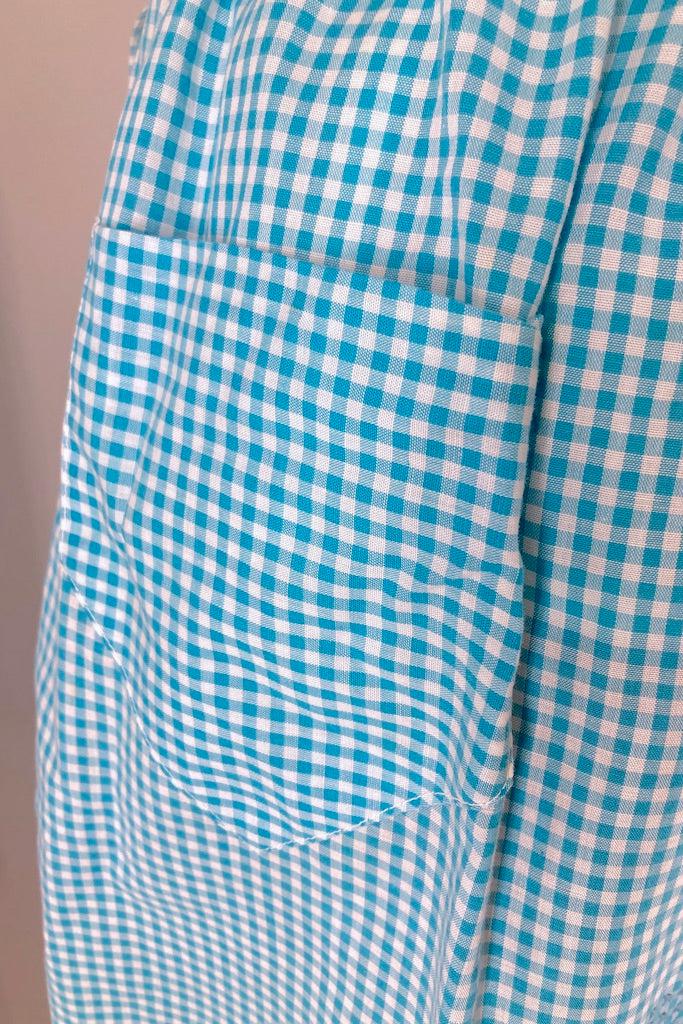 Vintage Aqua Gingham Cross-stitch Bow Half Apron-ThisBlueBird