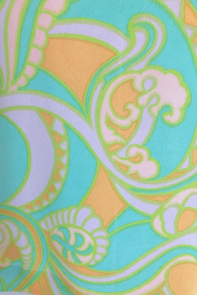 Vintage Aqua Mod Paisley Print Mini Dress-ThisBlueBird