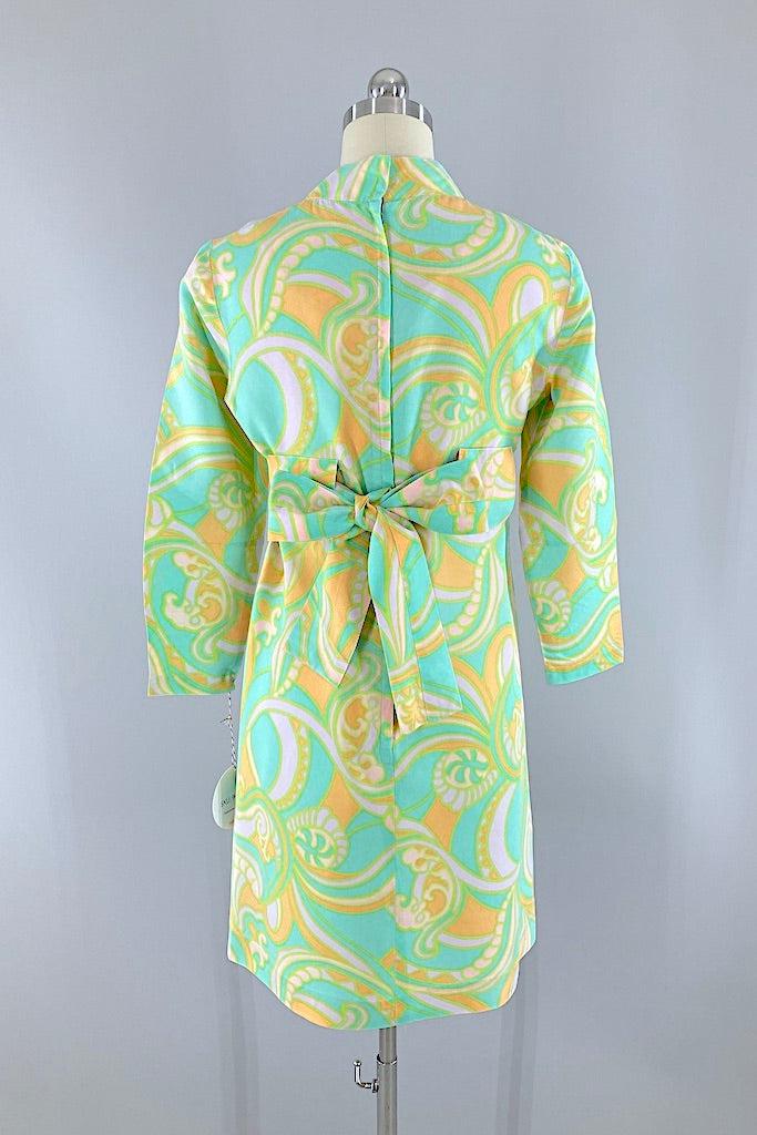 Vintage Aqua Mod Paisley Print Mini Dress-ThisBlueBird