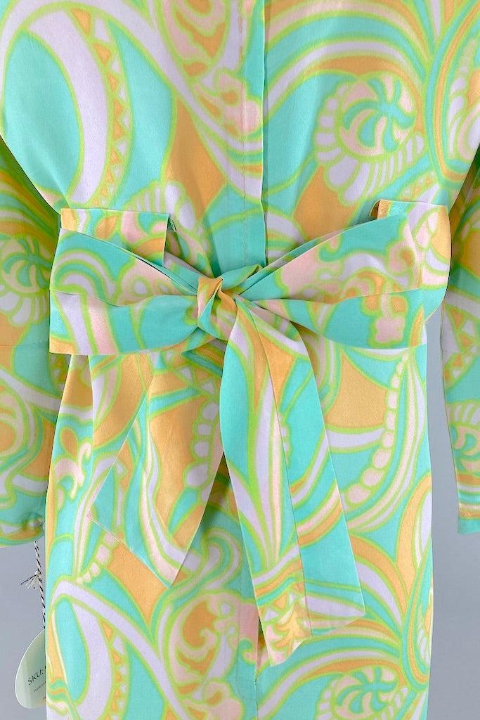 Vintage Aqua Mod Paisley Print Mini Dress-ThisBlueBird