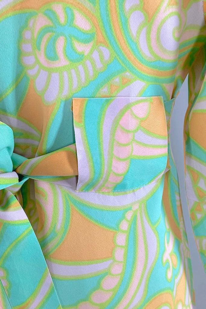 Vintage Aqua Mod Paisley Print Mini Dress-ThisBlueBird