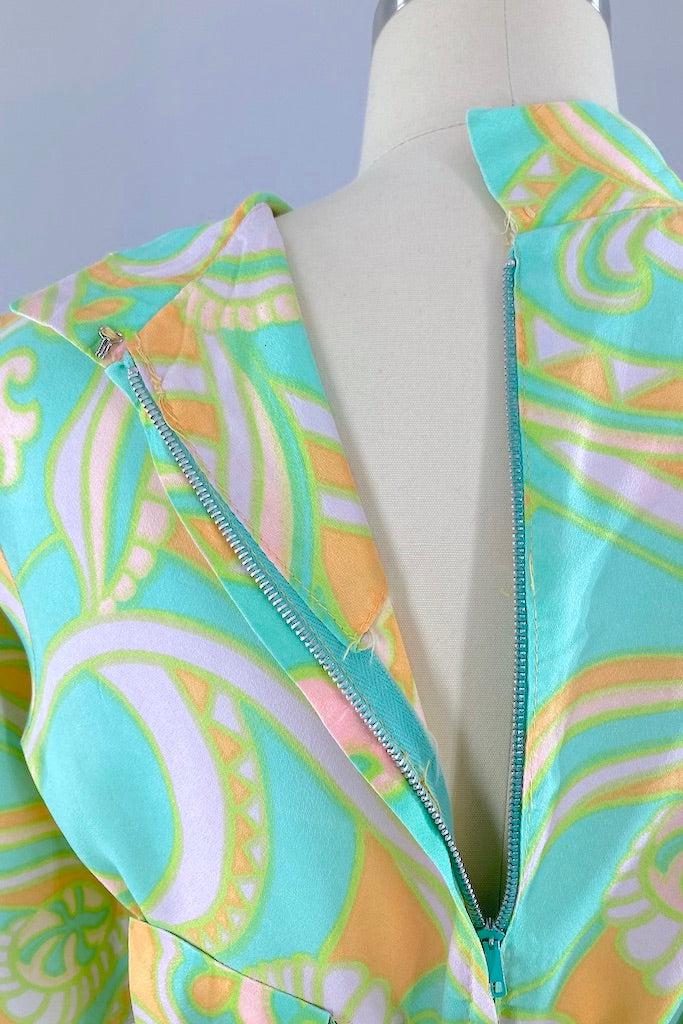 Vintage Aqua Mod Paisley Print Mini Dress-ThisBlueBird