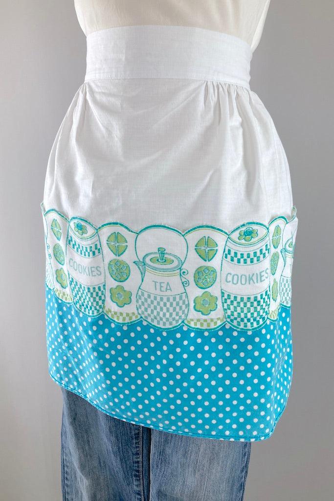 Vintage Aqua Tea &amp; Cookies Half Apron-ThisBlueBird