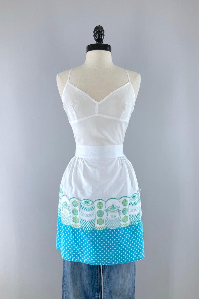 Vintage Aqua Tea &amp; Cookies Half Apron-ThisBlueBird