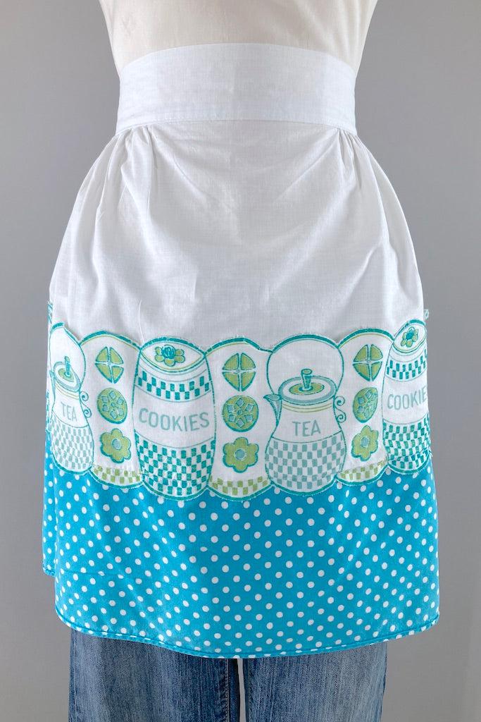 Vintage Aqua Tea &amp; Cookies Half Apron-ThisBlueBird