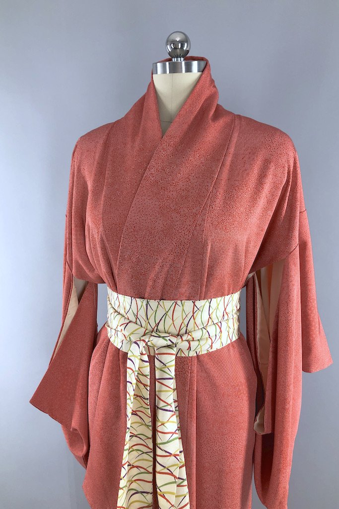 Vintage Autumn Orange Silk Kimono Robe-ThisBlueBird - Modern Vintage