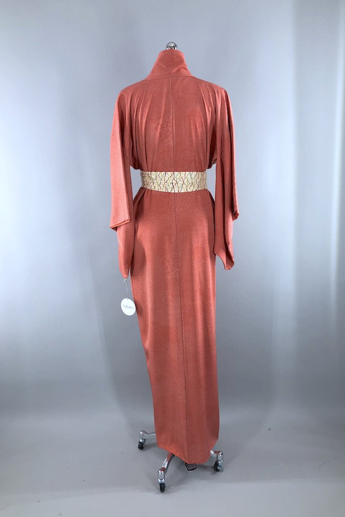 Vintage Autumn Orange Silk Kimono Robe-ThisBlueBird - Modern Vintage