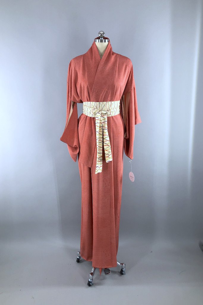 Vintage Autumn Orange Silk Kimono Robe-ThisBlueBird - Modern Vintage