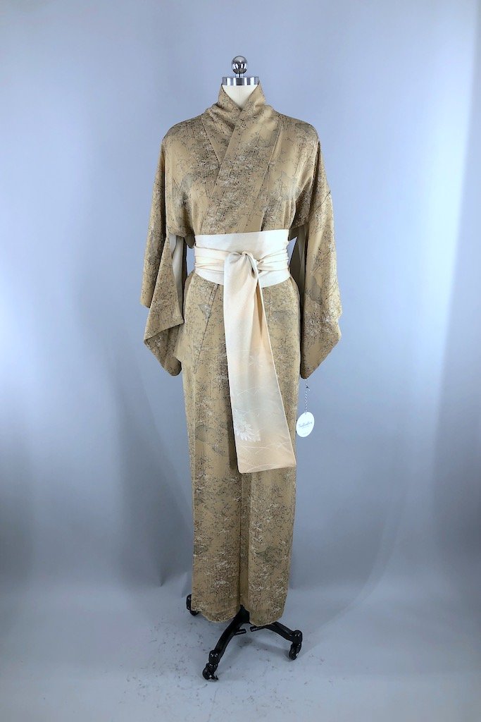 Vintage Autumn Trees Silk Kimono Robe-ThisBlueBird - Modern Vintage