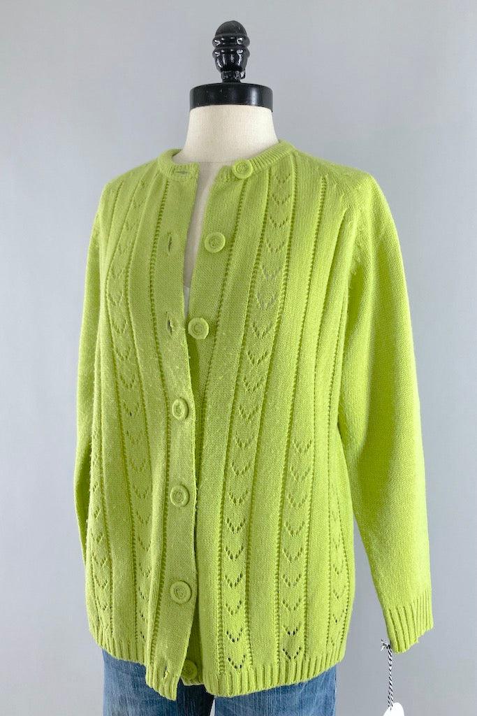 Vintage Avocado Green Cardigan Sweater-ThisBlueBird