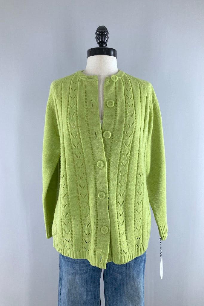 Vintage Avocado Green Cardigan Sweater-ThisBlueBird