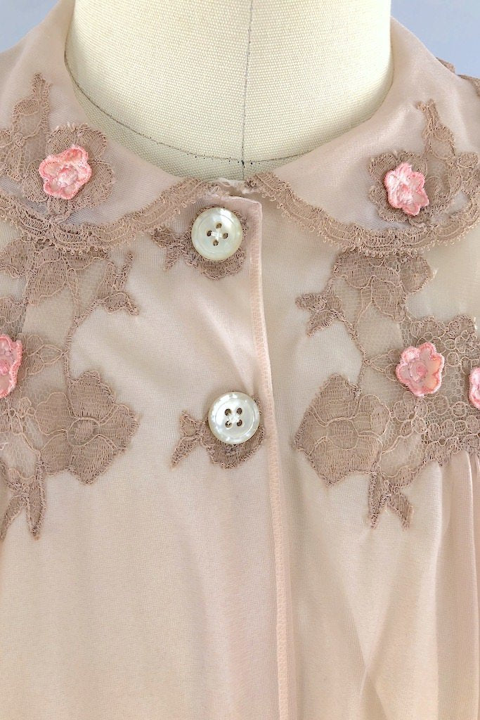 Vintage Beige Lace Chiffon Robe-ThisBlueBird - Modern Vintage