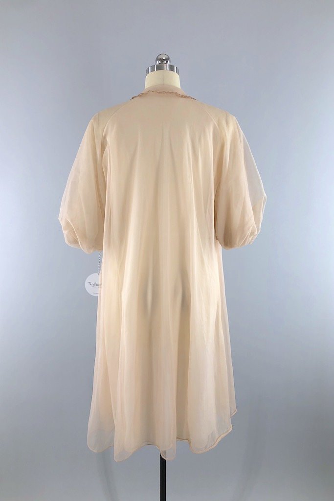 Vintage Beige Lace Chiffon Robe-ThisBlueBird - Modern Vintage