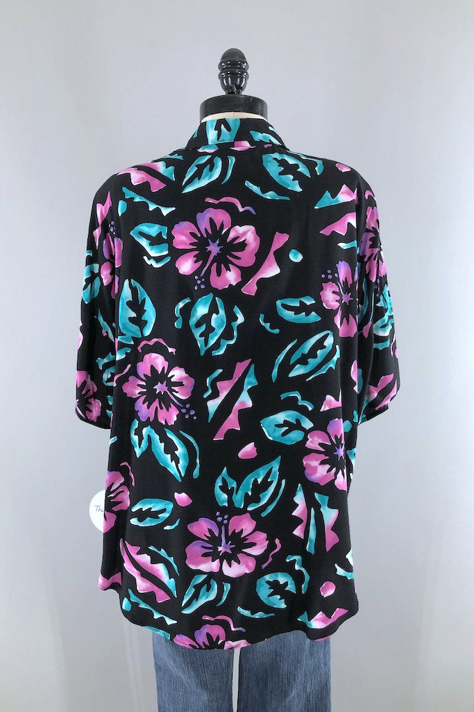 Vintage Black Batik Hawaiian Blouse-ThisBlueBird - Modern Vintage