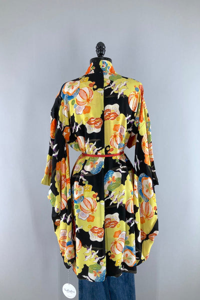 Vintage Black Cranes Kimono Cardigan-ThisBlueBird
