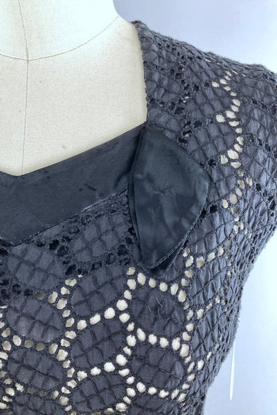 Vintage Black Eyelet Cotton Day Dress-ThisBlueBird