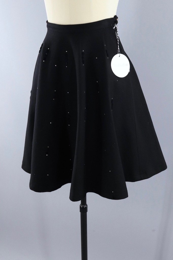Vintage 1950s Black Felt Circle Skirt with Rhinestones - ThisBlueBird