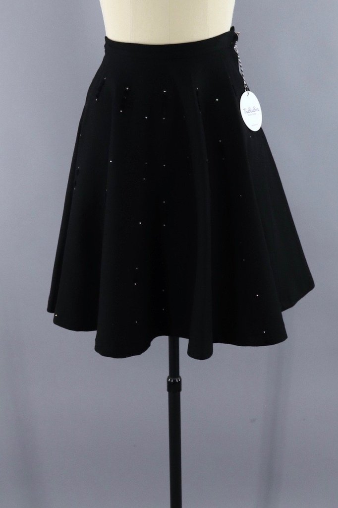 Vintage 1950s Black Felt Circle Skirt with Rhinestones - ThisBlueBird